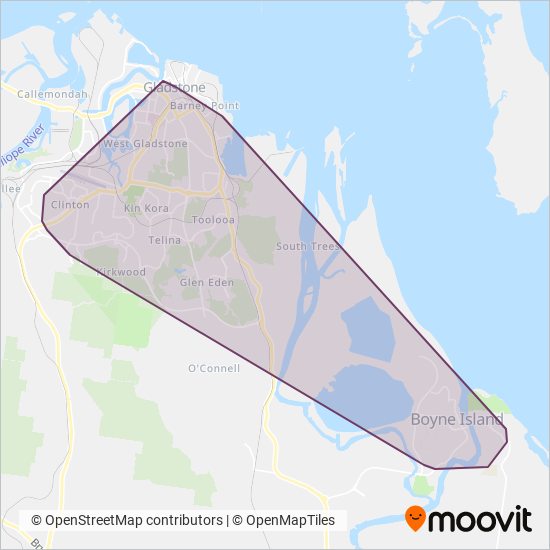Mapa del área de cobertura de Buslink Gladstone