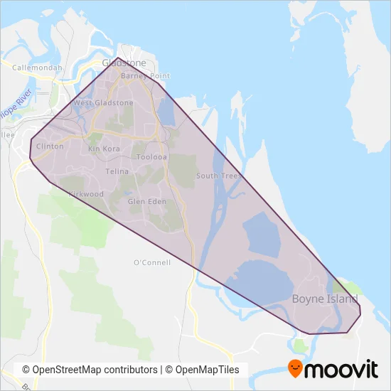 Mapa del área de cobertura de Buslink Gladstone