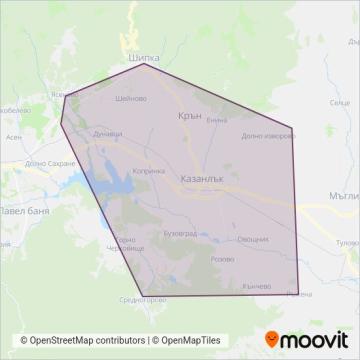 Карта на района на покритие на Градски транспорт Казанлък