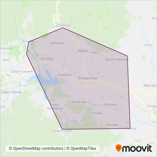 Kazanlak City Transport coverage area map