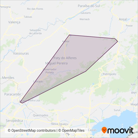 Mapa del área de cobertura de Linave Transportes