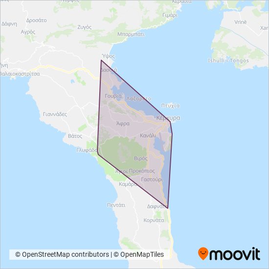 Αστικές Συγκοινωνίες Κέρκυρας / Corfu City Bus χάρτης κάλυψης περιοχής