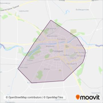 Карта на района на покритие на Автобусни превози Пловдив ЕООД