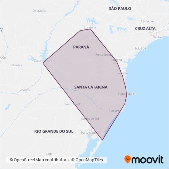 Mapa da área de cobertura da Expresso São José