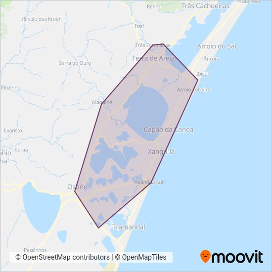 Mapa del área de cobertura de Expresso São José - Capão da Canoa