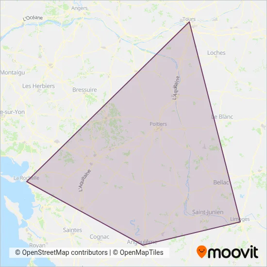 Mapa del área de cobertura de SNCF VOYAGEURS (Tren)