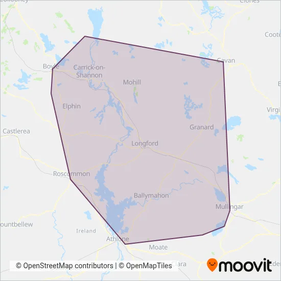 Carte de la zone de couverture de TFI Local Link Longford Westmeath Roscommon