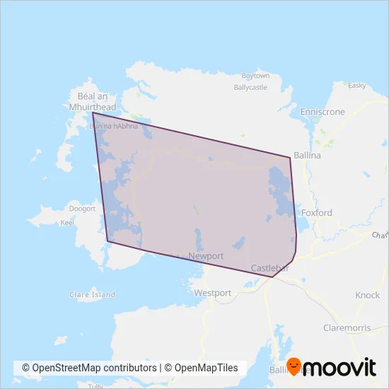 Carte de la zone de couverture de TFI Local Link Mayo