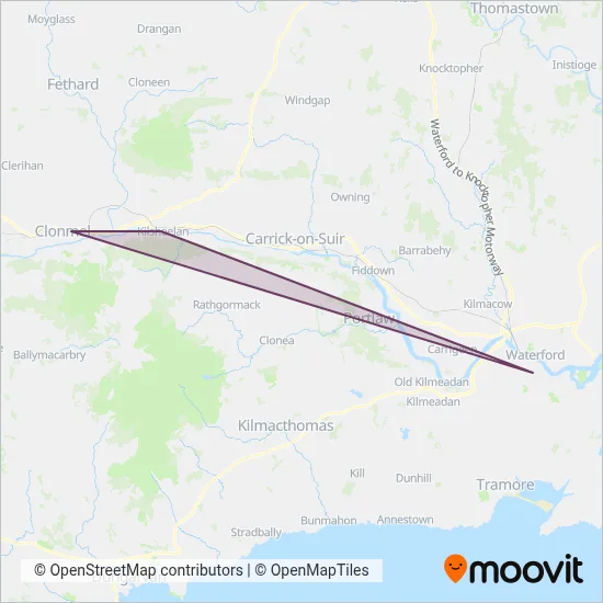 Carte de la zone de couverture de Piltown Coaches