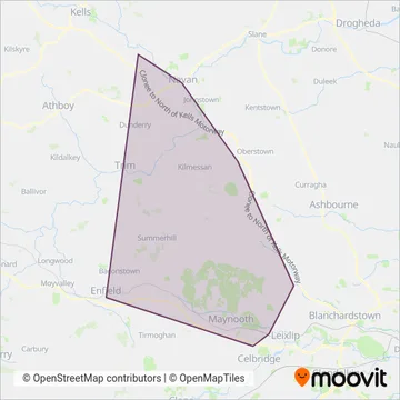 Carte de la zone de couverture de McCaffrey Coaches Limited