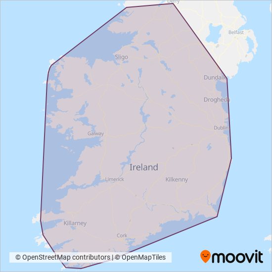 Carte de la zone de couverture de Bus Éireann