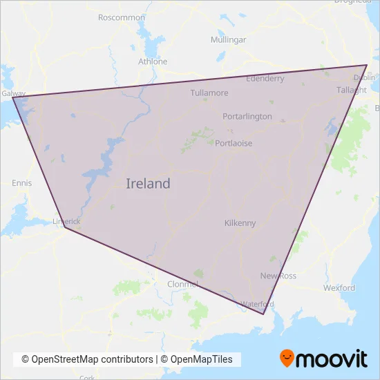 Carte de la zone de couverture de Kenneally's Bus Service