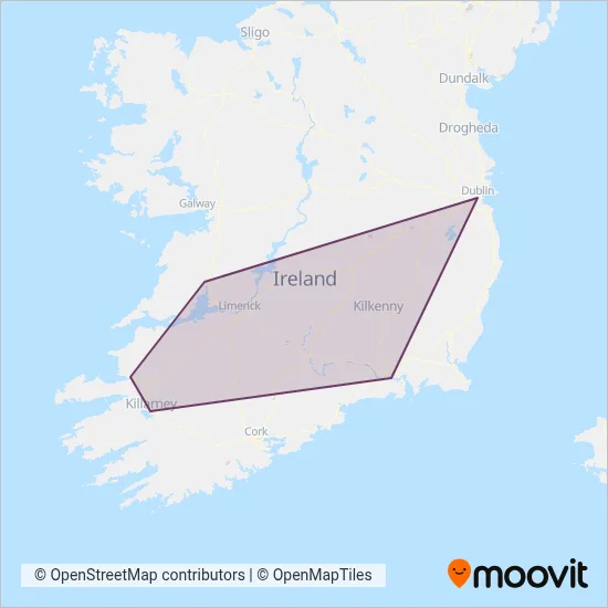 Carte de la zone de couverture de Dublin Coach
