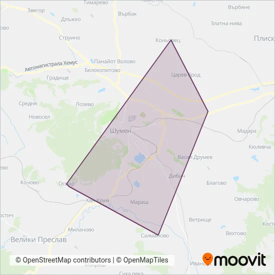 Shumen Passenger Transport Ltd coverage area map