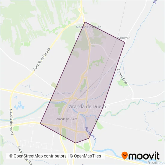 Mapa del área de cobertura de Bus Urbano Aranda
