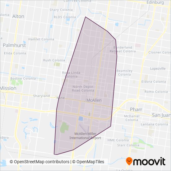 Mapa del área de cobertura de Metro McAllen