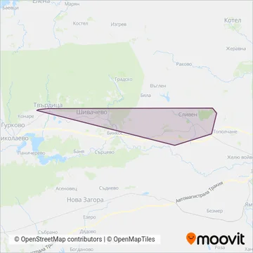 Карта на района на покритие на Пътнически превози ЕООД - Сливен (Автобус)