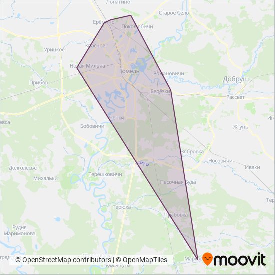Схема покрытия компании ОАО «Гомельоблавтотранс» (филиал «Автобусный парк № 6»)