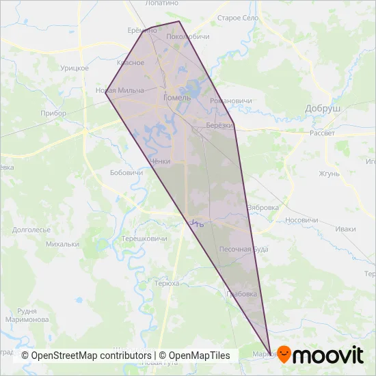 Gomeloblautotrans OJSC (Bus Park #6 Branch) coverage area map