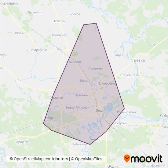 ОАО «Гомельоблавтотранс» (филиал «Автобусный парк № 1») coverage area map