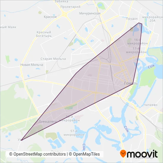 Gomeloblautotrans OJSC (Bus Park #1 and #6 Branch) coverage area map