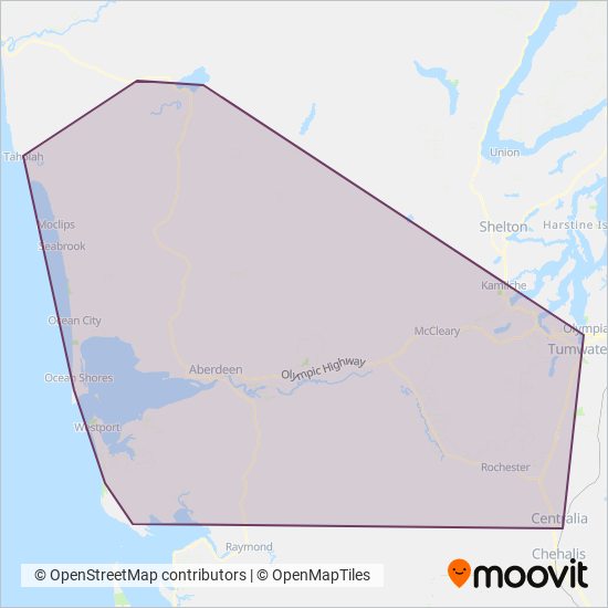 Mapa del área de cobertura de Grays Harbor Transit