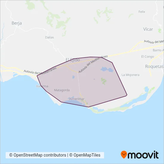 Mapa del área de cobertura de Autobuses El Ejido