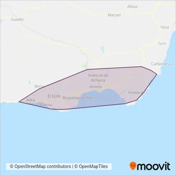 Consorcio de Transporte Metropolitano del Área de Almeria coverage area map