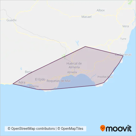 Mapa del área de cobertura de Consorcio de Transporte Metropolitano del Área de Almeria