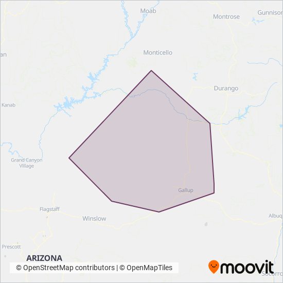 Mapa del área de cobertura de Navajo Transit System