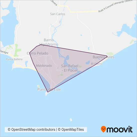 Mapa del área de cobertura de Maldonado Turismo