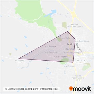 Карта на района на покритие на Тролейбусен транспорт Хасково (Автобус)