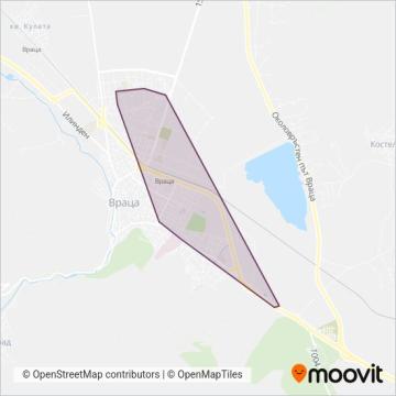 Карта на района на покритие на Тролейбусен транспорт Враца (Тролейбус)