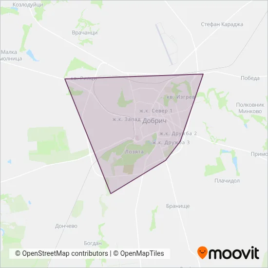 Dobrich City Transport coverage area map