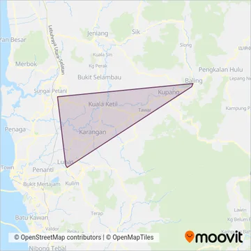 The Kulim-Baling Road Transport coverage area map