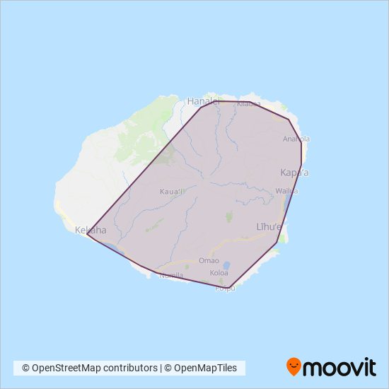 The Kauai Bus coverage area map