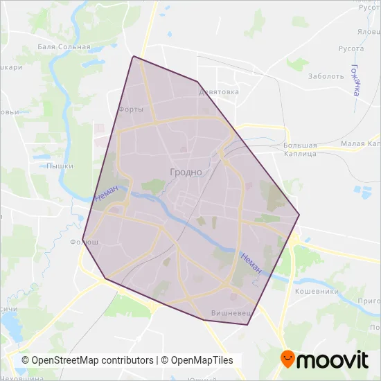 Grodno Trolleybus Authority coverage area map