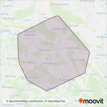 Схема покрытия компании Kraftverkehrsgesellschaft Hameln mbH