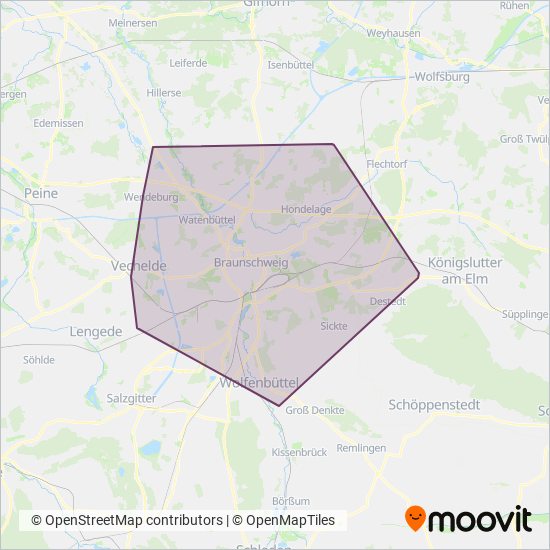 Braunschweiger Verkehrs-GmbH coverage area map