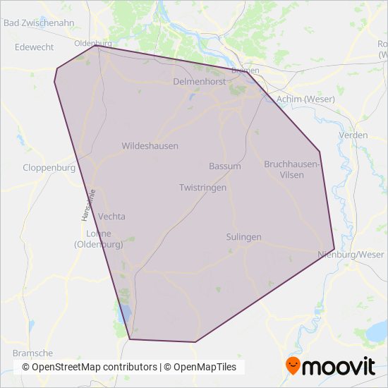 Verkehrsbetriebe Oldenburger Land coverage area map