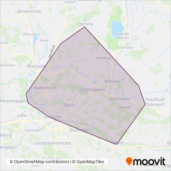 Verkehrsgesellschaft Landkreis Osnabrück coverage area map