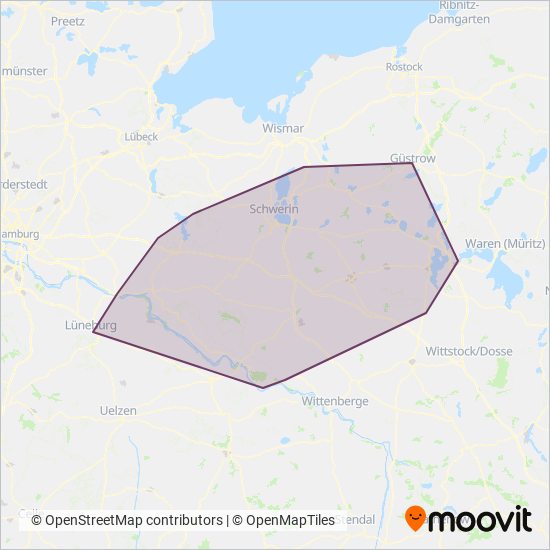 Verkehrsgesellschaft Ludwigslust-Parchim mbH coverage area map