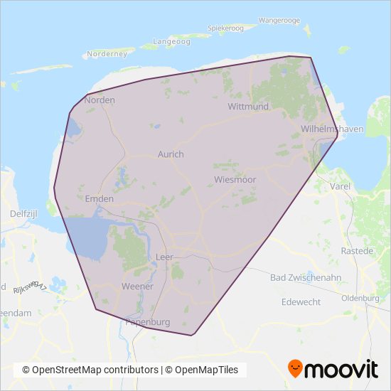 Weser-Ems-Bus Betrieb Ostfriesland coverage area map