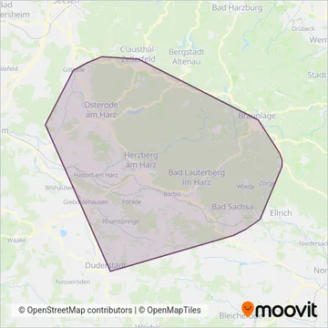 Схема покрытия компании Verkehrsgesellschaft Südniedersachsen mbH