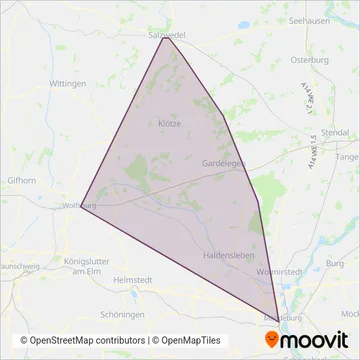 Схема покрытия компании Personenverkehrsgesellschaft Altmarkkreis Salzwedel mbH