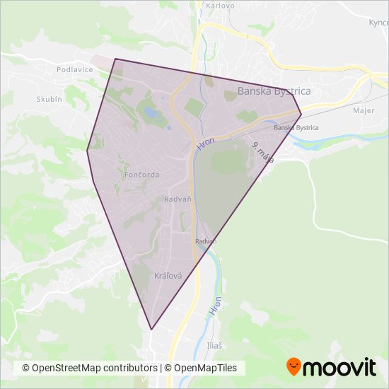 Mapa oblasti pokrytia Dopravný podnik mesta Banská Bystrica, a.s.