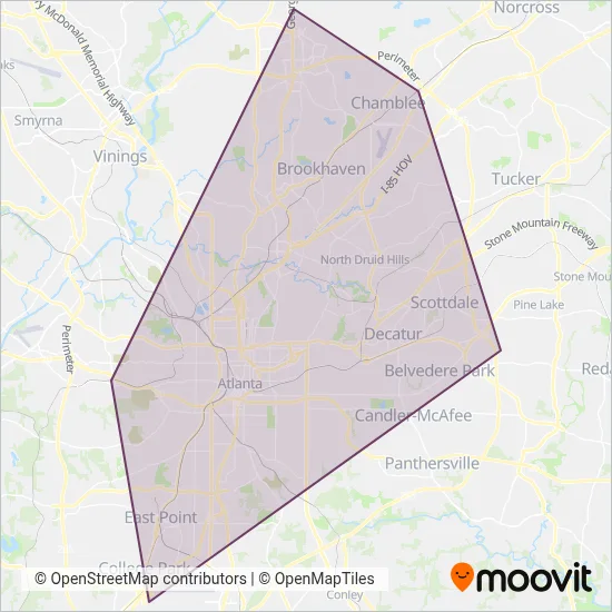 Mapa del área de cobertura de MARTA (Metro)