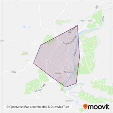Карта на района на покритие на Градски транспорт Ловеч