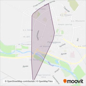 Карта на района на покритие на Тролейбусен транспорт Пазарджик