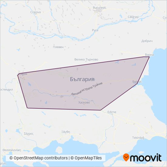 Карта на района на покритие на БДЖ - ПЪТНИЧЕСКИ ПРЕВОЗИ